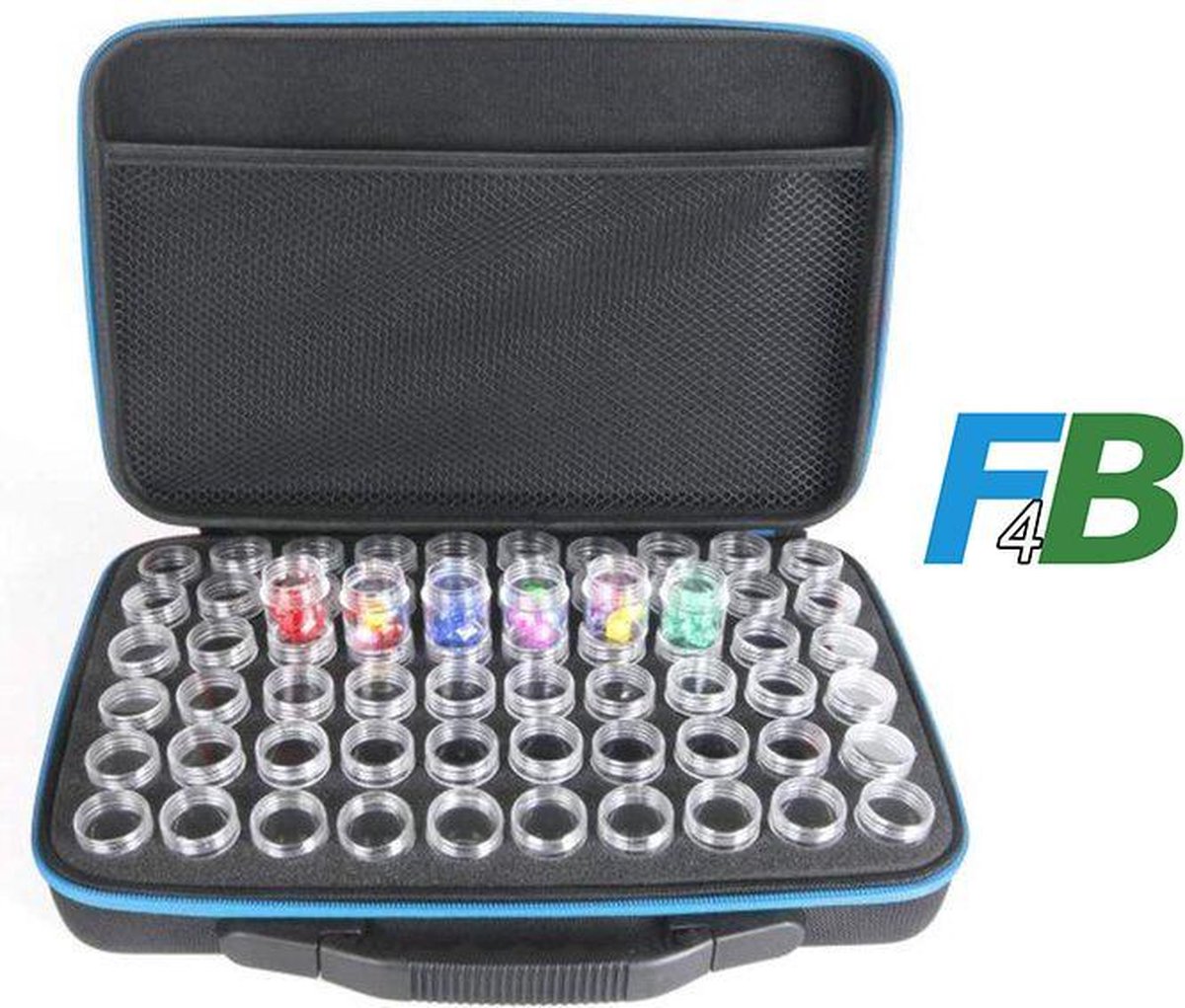   Diamond painting opbergdoos 60 Potjes Blauw | Sorteerdoos | Opbergkoffer | Luxe case | Opbergtas | Steentjes sorteren | Pakket Volwassenen | Schroefdop Potjes